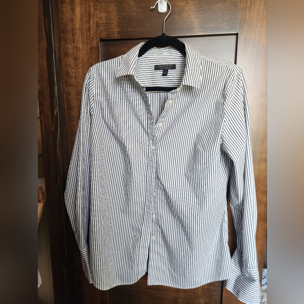 Banana Republic Black and White Striped Button Down Shirt